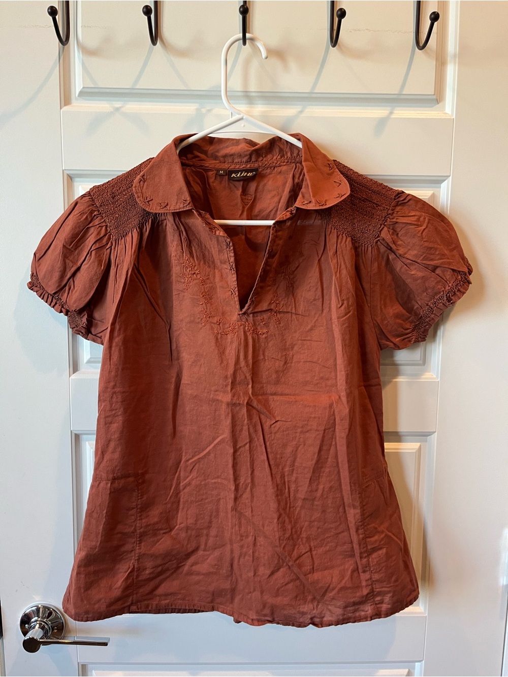 Kuhl Rust Short Sleeve Smocked Shoulder Blouse
